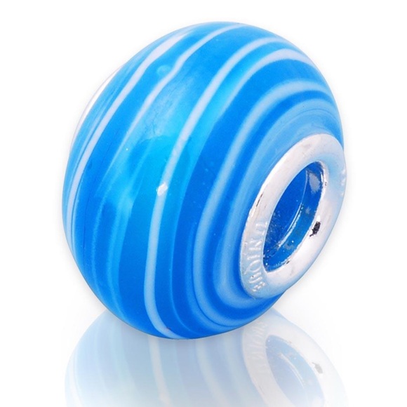 Blue and White Striped Bead Charm fits pandora - Picture 1 of 6